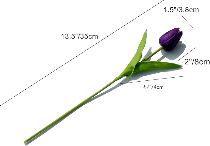 Mandy's Dark Purple Artificial Tulips Flowers Centerpiece, 13.5" Lifelike PU Fake Floral Stems 20pcs for Kitchen Island & Dining Table, Spring Decor for Easter