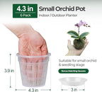 T4U Orchid Pot, 6 Pack 4.3 Inch Orchid Pots with Holes and Saucers, Clear Orchid Pots for Repotting, Plastic Flower Plant Pot for Indoor Outdoor Plants, Slotted Orchids Planter for Root Health
