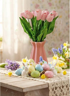 Mandy's Light Pink Artificial Tulips Flowers Centerpiece, 17.7" Lifelike PU Fake Floral Stems 6pcs for Kitchen Island & Dining Table, Spring Decor for Easter