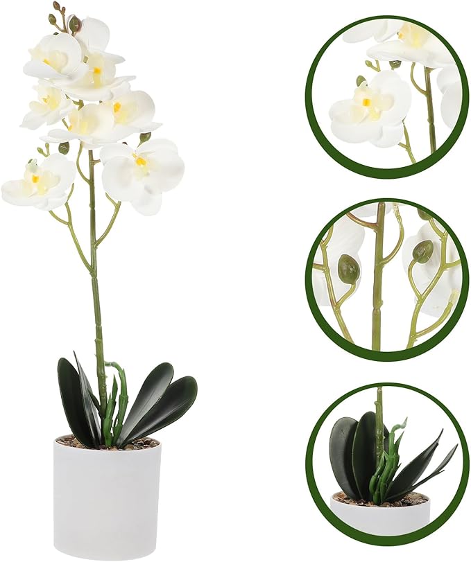 Holibanna Artificial Phalaenopsis Bonsai Plant White Faux Orchid Flower Pot Realistic Small Fake Potted Plant Home Decoration for Indoor Living Room