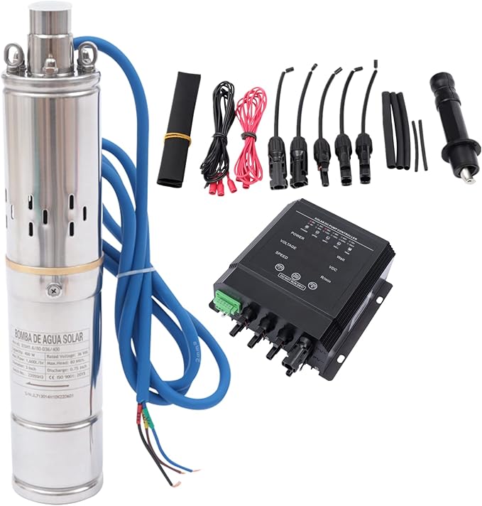 Deep Well Submersible Pump with Controller DC 36V 400W Garden Agricultural Irrigation Submersible Well Solar Water Pump Kit, 262ft High Lift 7 GPM High Flow