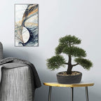 Artificial Bonsai Tree Juniper Faux Plants Indoor Small Fake Plants Decor with Black Plastic Pots for Home Table Office Desk Bathroom Shelf Bedroom Living Room Farmhouse Decorations