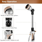 RESTMO Metal Watering Wand, Heavy Duty Garden Hose Wand with 180° Swivel Ratcheting Head, 16'' Hose Nozzle Sprayer with 7 Spray Patterns and Flow Control, for Water Hanging Baskets and Shrubs, Gold