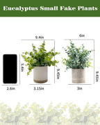 Coferset Small Fake Plants Eucalyptus Potted Artificial Plants Faux Plant Greenery in Ceramic Pot for Bedroom Kitchen House Living Room Shelves Farmhouse Table Office Desk Bathroom Home Indoor Decor