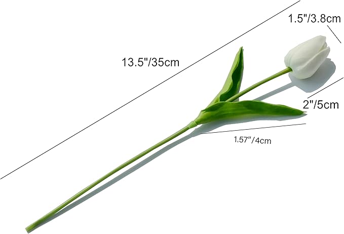 Mandy's White Artificial Tulips Flowers Centerpiece, 13.5" Lifelike PU Fake Floral Stems 28pcs for Kitchen Island & Dining Table, Spring Decor for Easter