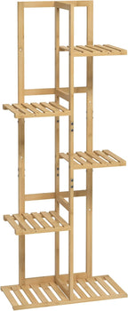 Laiensia Bamboo 5 Tier 6 Potted Plant Stand Rack Multiple Flower Pot Holder Shelf, Indoor&Outdoor Planter Display Shelves for Patio Garden, Living Room, Corner Balcony and Bedroom,Wood Color