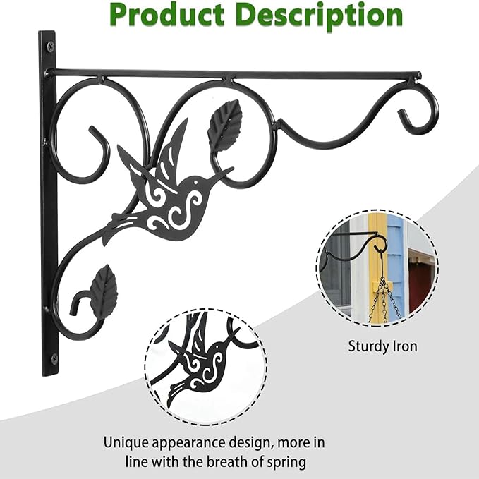 Vumdua Hanging Plants Bracket, 4 Pack 12 inch Wall Planter Hook with Iron Screws Included, Decorative Plant Hanger for Bird Feeders, Wind Chimes Indoor, Lantern, Flower Pot,Outdoor Indoor Patio Decor