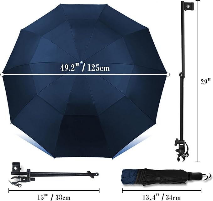 Patio Umbrellas UPF 50+ 360 ° Adjustable Shade Umbrella,Beach Umbrella with Universal Clamp,Beach Clamp on Umbrella,suitable for Patio,beach chairs,golf carts, wheelchairs,carts,bleachers,camping and fishing