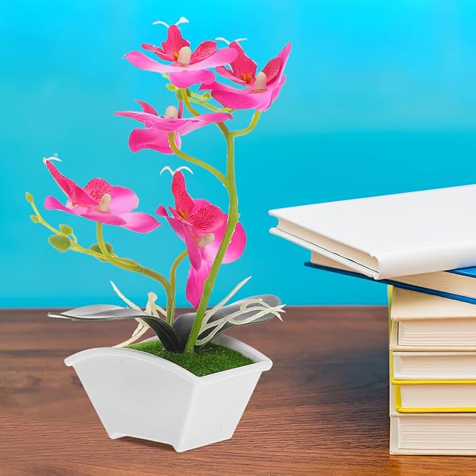POPETPOP Mini Artificial Orchid Plant in Pot 10.62X8.66X2.16In Realistic Simulated Phalaenopsis Faux Flower for Desk Bathroom Kitchen Decor Small Potted Plant