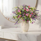 20" Artificial Flowers Bouquet for Vase Indoor, 6 stem Faux Silk Daisies Lavender Silver Dollar Eucalyptus Leaves Wildflower Floral Arrangement Home Decor for Living Room Dining Table Entryway