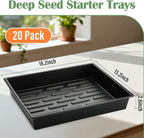 RooTrimmer 20 Pack Nursery Pots Trays (16.5"x13.2"x2.8"), Plastic Seed Starter Trays, Durable Carrying Seedling Starter Tray, Reusable Tray for Planting and Collecting Drainage Water (Black)