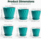 Plant Pots, Self Watering Planters with Drainage Holes and Trays, Flower Pots for Indoor Outdoor - 6 Pack(4/5/6/6.5/7/8 Inch) (Dark Green)