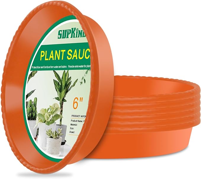 SupKing 6 Pack Plant Saucers Drip Tray,6 Inch Heavy Sturdy Plastic Flower Pot Saucers for Indoor, Plastic Planter Water Tray for Plant Pots Liners (6''-Terracotta)