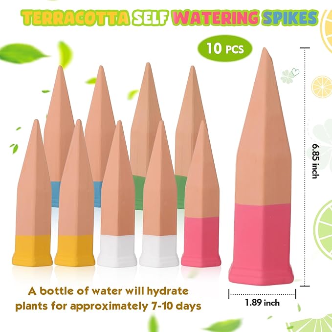 Jovitec Plant Watering Stakes Self Watering Spikes Terracotta Automatic Plant Waterers Devices for Indoor Outdoor Home and Office Plants(Multi Color,10 Pieces)