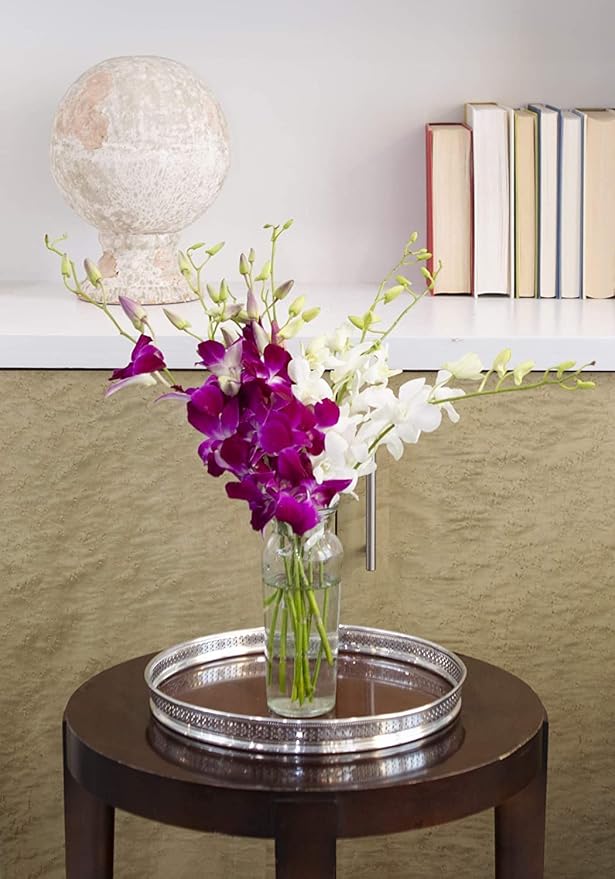 KaBloom Flowers - Bouquet of 10 Purple and 10 White Orchid with Vase for Birthday, Sympathy, Anniversary, Get Well, Thank You, Valentine, Mother’s Day Flower