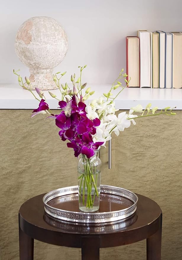 KaBloom - Bouquet of 10 Purple and 10 White Orchid with Vase - Fresh Flowers for Birthday, Valentine's & Mother's Day