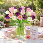 Benchmark Bouquets - White, Pink, Purple Tulips - Fresh Flowers for Delivery - Mothers Day Gifts for Wife - Mothers Day Flowers for Mom - Teacher Appreciation Gifts - Glass Vase Included (20 Stems)