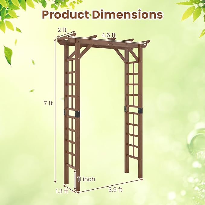 Giantex 7FT Wood Garden Arbor Trellis, Wooden Wedding Arch for Ceremony Party, Outdoor Archway Pergola for Climbing Plants, Pathway, Yard, Garden Decor, Easy Assembly (Dark Brown, 55''W x 85''H)