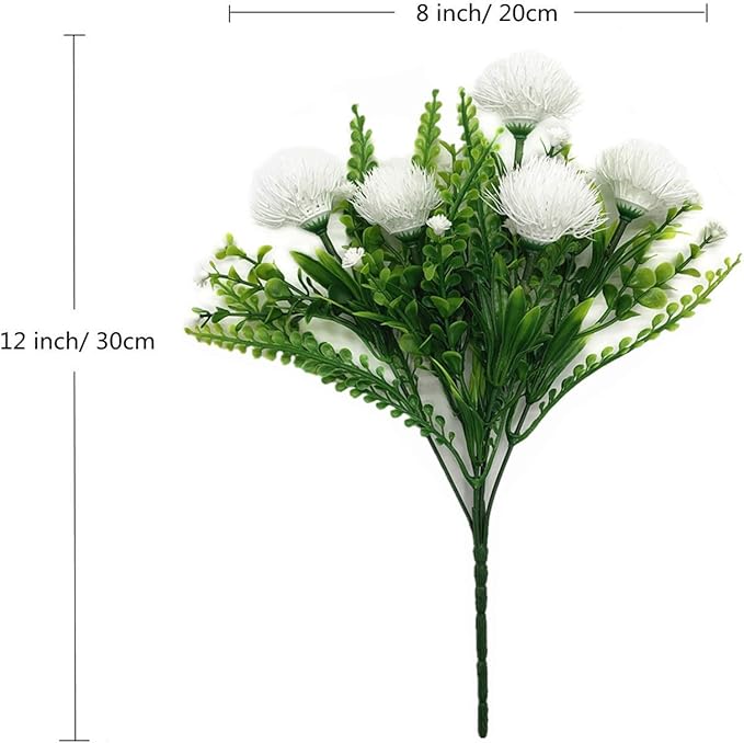 CATTREE Artificial Dandelion Plants, Plastic Flowers Shrubs Bushes Fake Grass Wedding Indoor Outdoor Home Garden Arrangements Party Decoration Planting Filler White 4 Pack