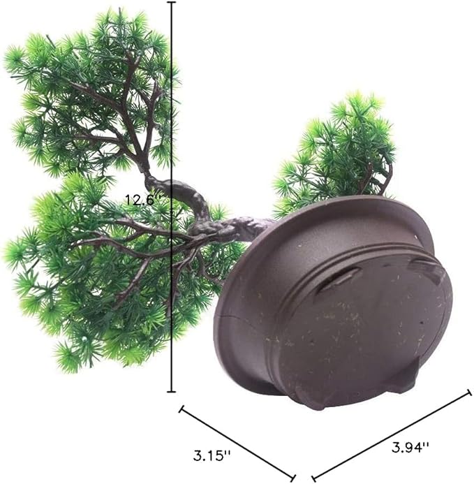 KOET Artificial Bonsai Pine Tree, 11Inch Faux Potted Plant Desk Display Fake Tree Pot Ornaments, Japanese Cedar Bonsai Plant for Home, Office Decoration