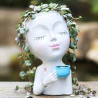 Face Planter Pot - Lady Face Flower Pot for Indoor & Outdoor Plants - Resin Succulent Planter with Drainage Hole, White
