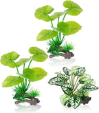 3-Pack Artificial Aquarium Plants Set - 2×6 inch & 1×5 inch Realistic Plastic Fish Tank Decor with Weighted Base for Betta Tanks, Aquascaping, Reptile Terrariums