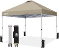 CROWN SHADES 10x10 Pop Up Canopy, Patented Center Lock One Push Tent Canopy, Newly Designed Storage Bag, 8 Stakes, 4 Ropes, Beige