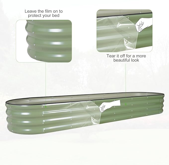 Galvanized Raised Garden Bed - 8x2x1FT Metal Planter Boxes Outdoor | Oval Steel Raised Bed Kit for Gardening with Protective Tape, Bracing Rods, Gloves for Vegetables, Flower, Herb (Green)