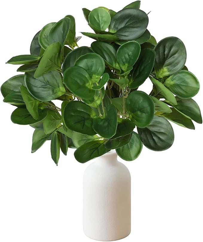 15" Artificial Eucalyptus Stems Potted Plant - Realistic Small Fake Desk Plants for Office Home Decor, Faux Plants in Frosted Ceramic Vase for Indoor Spaces, Wedding Centerpieces Table Decor（2pcs leaf