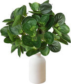15" Artificial Eucalyptus Stems Potted Plant - Realistic Small Fake Desk Plants for Office Home Decor, Faux Plants in Frosted Ceramic Vase for Indoor Spaces, Wedding Centerpieces Table Decor（2pcs leaf