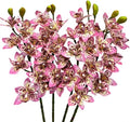 4pcs Artificial Cymbidium Orchid Flowers Real Touch Fake Pink Orchids, 10 Heads Lifelike Flower for Wedding Centerpieces Home Decor Living Room Bathroom Office Vase Arrangements (Pink)