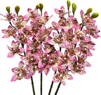 4pcs Artificial Cymbidium Orchid Flowers Real Touch Fake Pink Orchids, 10 Heads Lifelike Flower for Wedding Centerpieces Home Decor Living Room Bathroom Office Vase Arrangements (Pink)