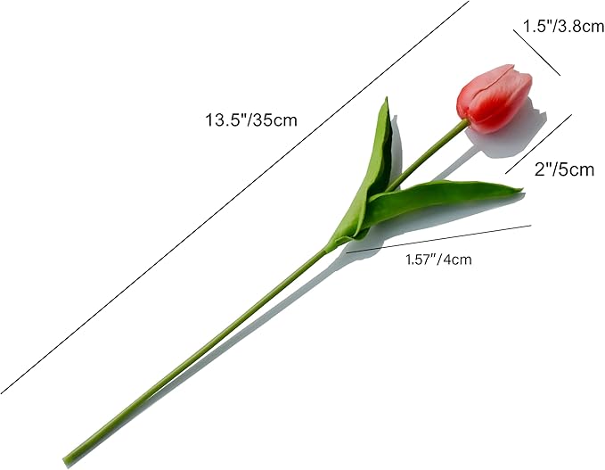 Mandy's Coral Artificial Tulips Flowers Centerpiece, 13.5" Lifelike PU Fake Floral Stems 20pcs for Kitchen Island & Dining Table, Spring Decor for Easter