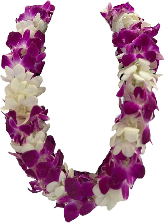 Fresh Hand Made Dendrobium Orchid Lei Purple (Purple with White)