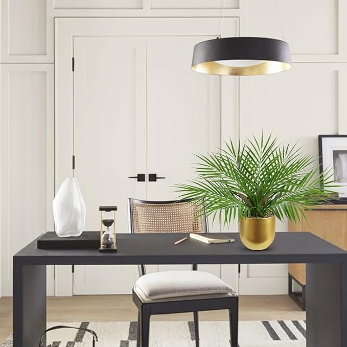 Briful Fake Plant 15.7’’ Artificial Palm Plant in Gold Pot Real Touch Faux Tropical Palm Tree Houseplant for Home Indoor Living Room Tabletop Balcony Decorations