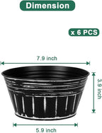 vensovo 8 Inches Black Metal Rustic Plant Pots - 6Pcs Shallow Galvanized Planters with Drain Hole and Rubber Plug, Rustproof Tin Bucket Succulent Pot Indoor Farmhouse Vintage Style for Decor