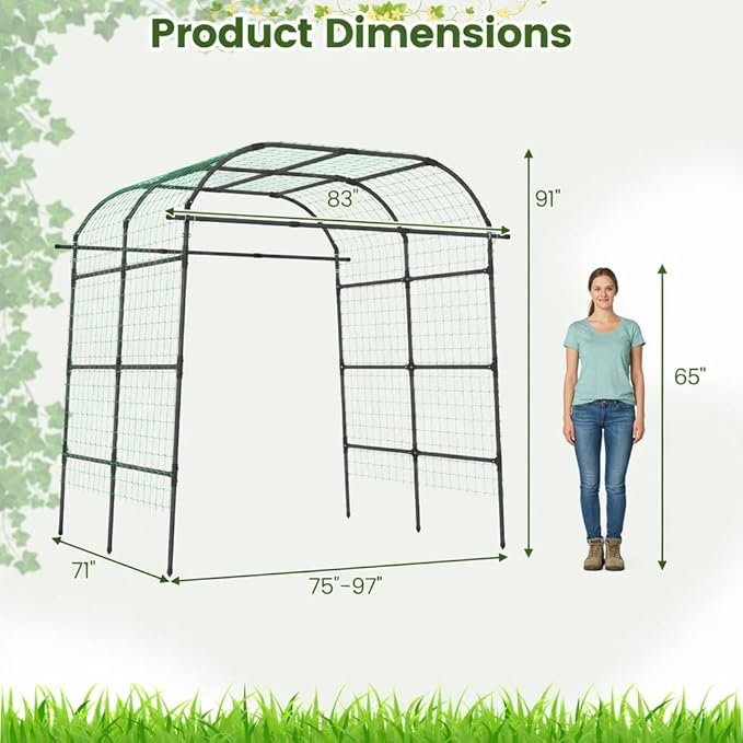 Giantex Metal Garden Arch Trellis for Climbing Plants Outdoor, 7.5FT Tall Adjustable Cucumber Trellis Tunnel for Raised Garden Bed, Extra Wide Garden Trellis Arch Support Vegetables Vine