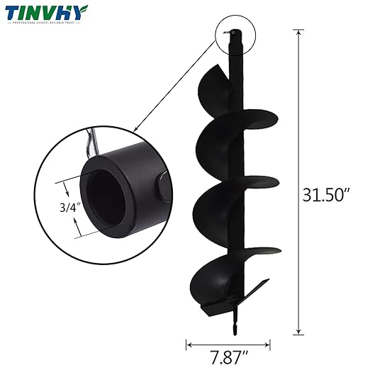 8-in Earth Auger Drill Bit, Garden Plant Flower Auger Rapid Planter Compatible Gas Powered Post Fence Hole Digger with 3/4 Shaft