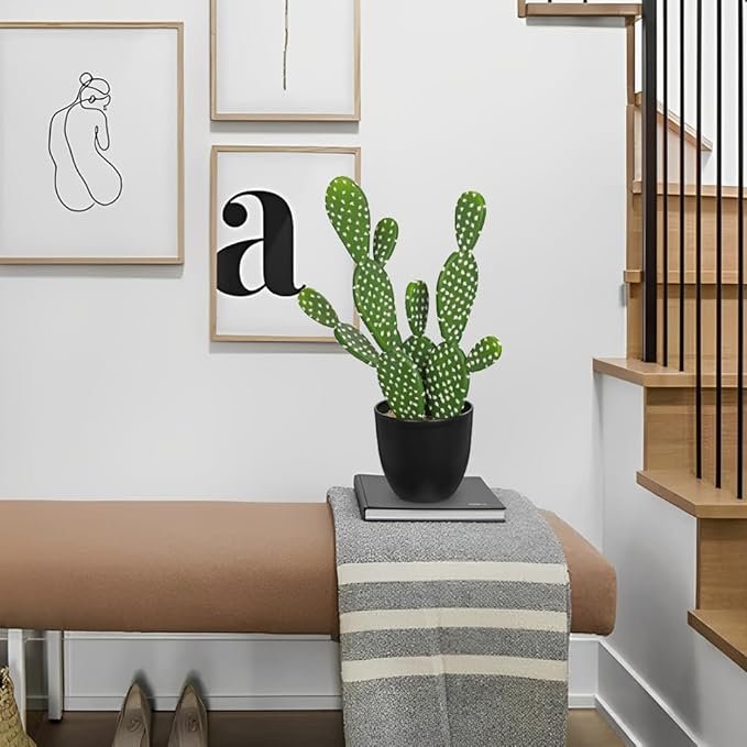 DILATATA 16.5" Small Fake Cactus Plant Potted 'Prickly Pear Cactus' Faux Cacti for Home Garden Office Decor Housewarming Gifts