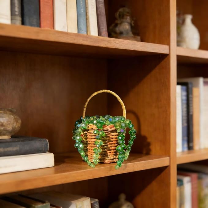 Bling Suncatcher String of Beads Plant Hanging Basket, Cute Handcrafted Crystal Succulent Sun Catchers for Window Hanging, Shiny Garden Crystal Sun Catcher Plant Lover Gift Mom Gifts (Green)