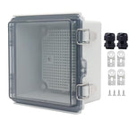 Waterproof Junction Box, ABS Plastic Electrical Box with Stainless Steel Latch, Hinged Cover Electric Project Enclosure Box with Mounting Plate, Wall Brackets & Cable Gland 5.9"x5.9"x3.5"