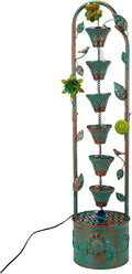 40" H Outdoor Tiered Water Fountain, Vintage Floor Standing Fountains with 6 Hanging Cups, Indoor Cascading Water Fountain Feature for Garden Yard Home Decor