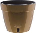 DECOPOTS - Self Watering Planter - Modern Flower Pot with Water Level Indicator for All House Plants, Flowers, Herbs (Diameter 7.9", Gold/Black)