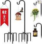 2Pack 62 Inch Adjustable Shepherds Hooks for Outdoor, Heavy Duty Shepherds Hook for Bird Feeder with 7 Prongs Base, Metal Plant Hanger Pole for Hanging Baskets, Lanterns, Hummingbird Feeders