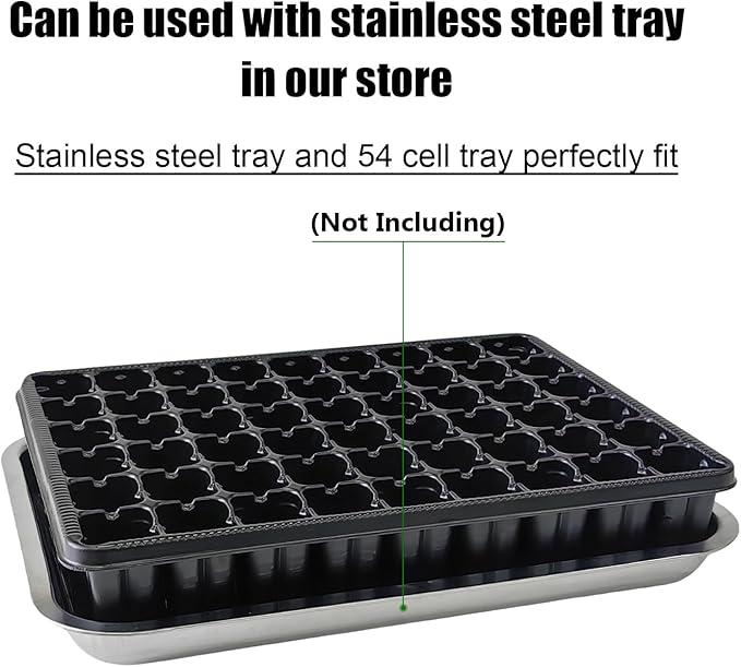 RooTrimmer 54 Cell Seed Starter Trays, 2.8" Deep Plug Flat Tray,10 Pieces Big Holes Germination Tray, Thick Durable Seedling Plastic Nursery Reusable Trays (11.14inch ×14.6 inch, 10-Pack)