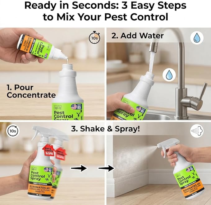 Nature’s Dome Pest Control Concentrate Spray 2 Oz (Pack of 2) | Eco-Friendly Bug & Ant Spray – Each Bottle Makes 16 Oz | Bug Spray for Fleas, Ticks & Mosquitoes | Safe for Pets & Kids