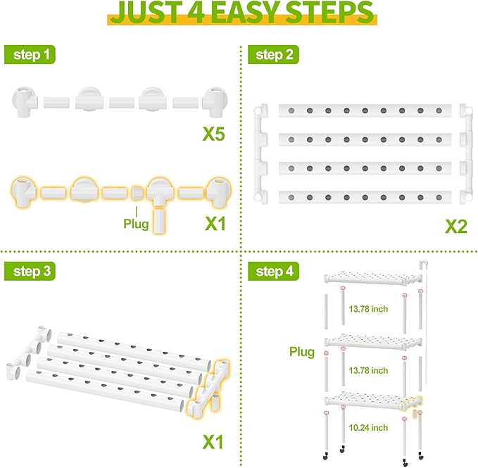SPECILITE Hydroponics Growing System with Wheels, 3-Tier 108 Plant Sites Food-Grade PVC-U Pipes Gardening Kit for Leafy Vegetables, Lettuce, Herbs, with Water Pump, Indoor, Outdoor
