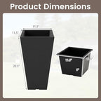 Giantex Tall Square Planters Set of 2, 22.5 inch Self-Watering Flower Pots with/Removable Inner Bucket & Drainage Holes, Indoor Outdoor Decorative Plant Containers for Front Porch Home Balcony, Black