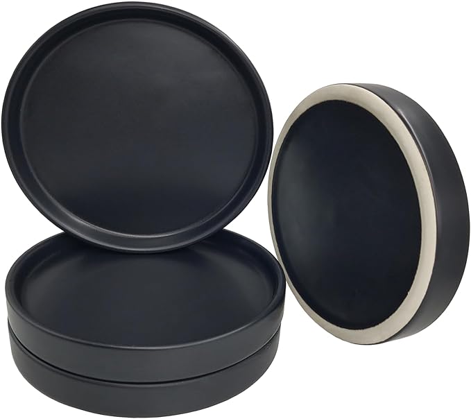 Yukfona Plant Saucer Pot Tray Planter Saucers 4 in, 5 6 7 8 9 10 11 12 Inch Black 4 Pack for Indoors Outdoor, Durable Sturdy Ceramic Flower Drainage Tray for Glazed Pots Base ((4.5"/4.1"-Black)