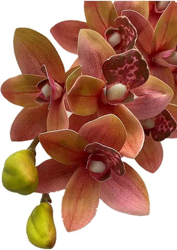 4pcs Artificial Cymbidium Orchid Flower Plant 3D Print Vanda 10 Heads Latex Phalaenopsis Flower (Orange Pink)